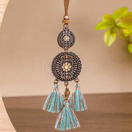 Boho Alloy Disc and Cotton Tassel Pendant Faux Suede Cord Necklaces WG291DA-03-1