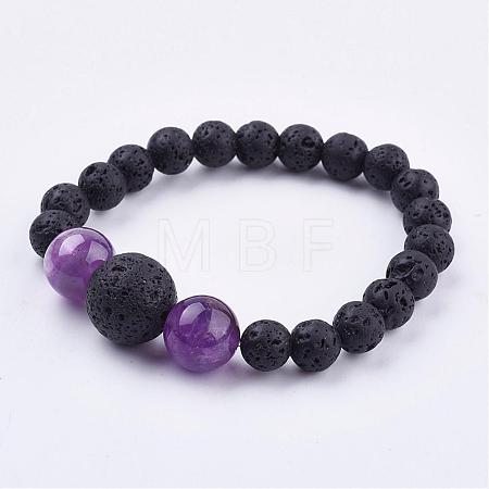 Natural Amethyst Stretch Bracelets BJEW-JB03159-05-1
