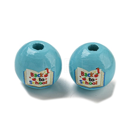 Printed Wood European Beads WOOD-L020-D16-1