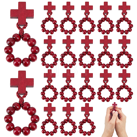 25Pcs Wood Cross & Round Beads Finger Rings RJEW-NB0001-09C-1