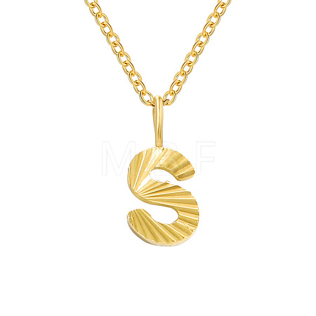 Personalized Stainless Steel Textured Alphabet Initial Pendant Necklaces for Women Men RF0956-19-1