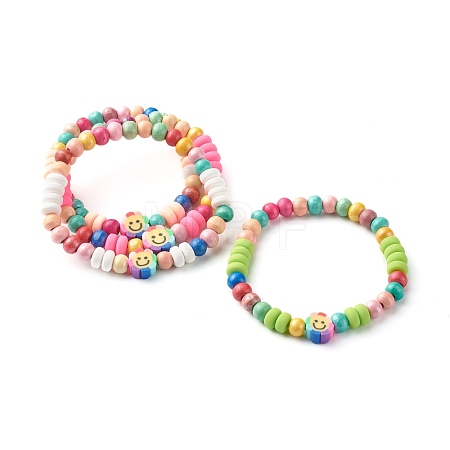 Natural Wood Round Beads Stretch Bracelets for Kid BJEW-JB06640-1