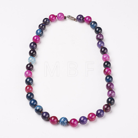 Natural Dyed Agate Beads Necklaces NJEW-F139-12mm-01-1