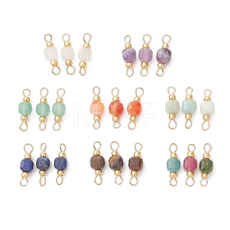 Natural Mixed Stone Faceted Cube Connector Charms PALLOY-JF05037-1