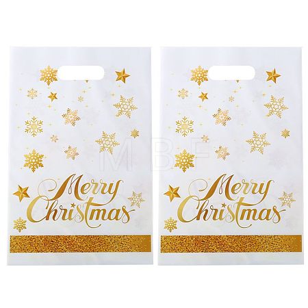 50Pcs Merry Christmas Snowflake Printed Transparent OPP Cellophane Packaging Bags with Die Cut Hole Handles ABAG-C013-02-1