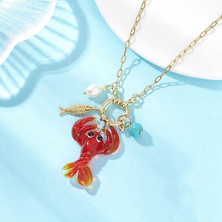 Handmade Lampwork Red Shrimp Pendant Nekclaces NJEW-JN05913-1