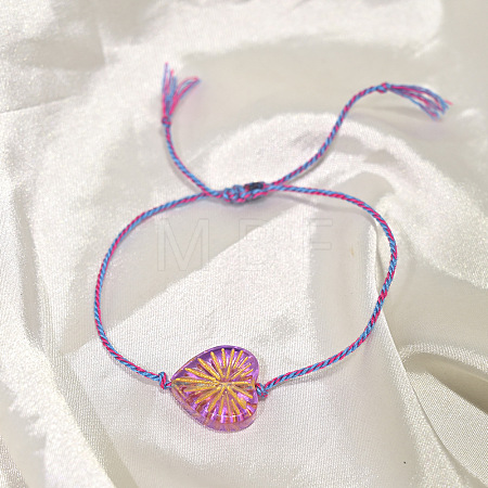 Boho Handmade Lampwork Heart Adjustable Braided Cotton Cord Bracelets for Women WGD66FD-02-1