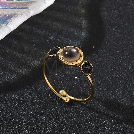 Black Shell Adjustable Finger Rings for Women RJEW-A101-01G-03-1