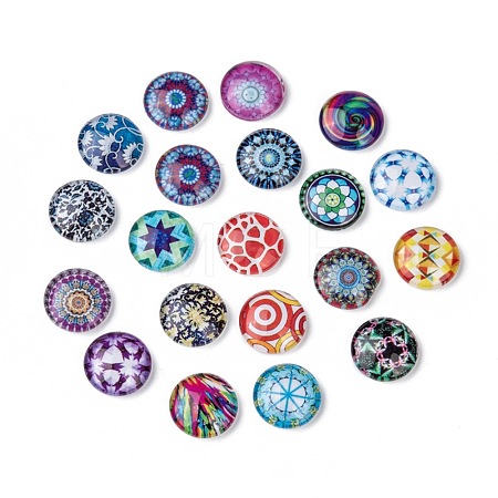 Mosaic Printed Glass Half Round/Dome Cabochons GGLA-N004-12mm-G-1