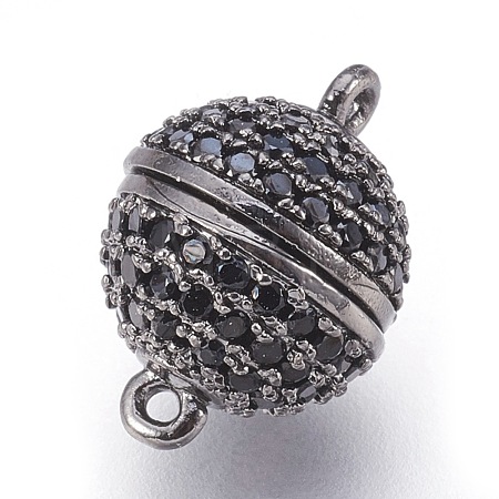 Brass Micro Pave Cubic Zirconia Magnetic Clasps with Loops KK-O106-30A-B-1