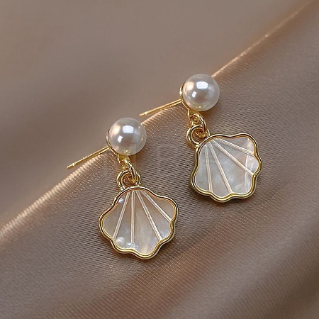 Shell Shape Alloy Dangle Stud Earrings EJEW-F408-01G-1