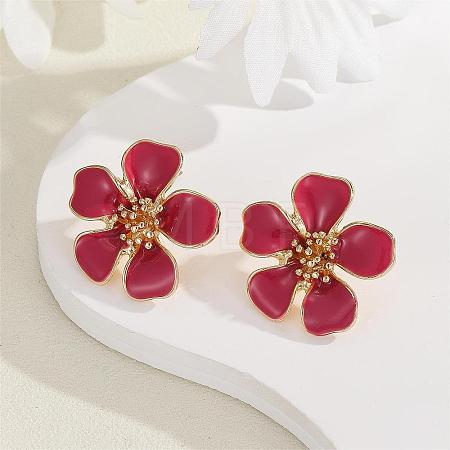Flower Alloy Enamel Stud Earrings EJEW-P310-01G-02-1