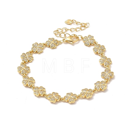 Clear Cubic Zirconia Clover Link Chain Bracelet BJEW-A132-03G-1