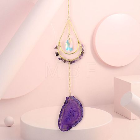 Natural Amethyst Chip Wrapped Moon Hanging Ornaments PW-WG89822-01-1
