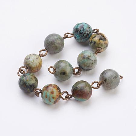 Handmade Natural African Turquoise(Jasper) Beaded Chains AJEW-JB00331-02-1