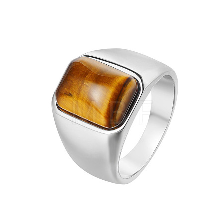 Rectangle Natural Tiger Eye Finger Ring FIND-PW0021-07C-01-1