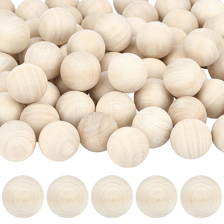 75Pcs Natural Wooden Round Ball WOOD-PA0001-84A-1