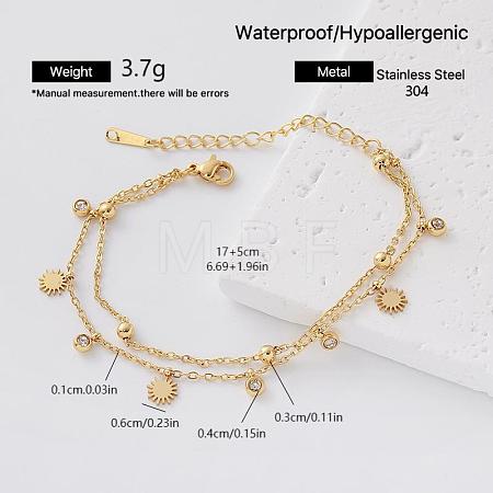 304 Stainless Steel Pave Clear Cubic Zirconia Tassel 2-Strand Bracelets for Women EO7244-3-1