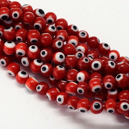 Handmade Evil Eye Lampwork Round Bead Strands LAMP-L055-8mm-10-1