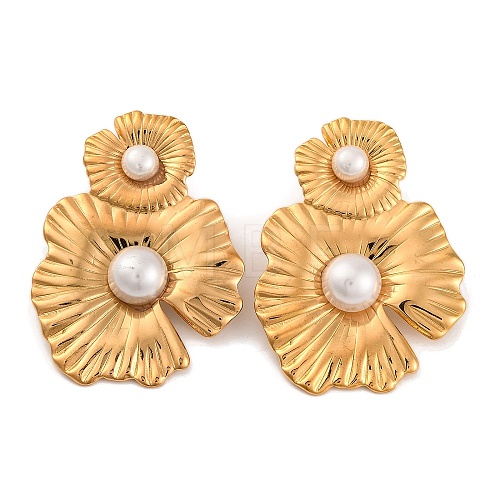 304 Stainless Steel with Plastic Imitation Pearl Stud Earrings for Women EJEW-Z057-07G-1