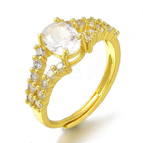 Rack Plating Oval Brass Micro Pave Clear Cubic Zirconia Adjustable Rings for Women RJEW-H232-06P-1