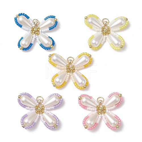 Two Tone Glass Seed Beaded Butterfly Pendants PALLOY-MZ00556-1