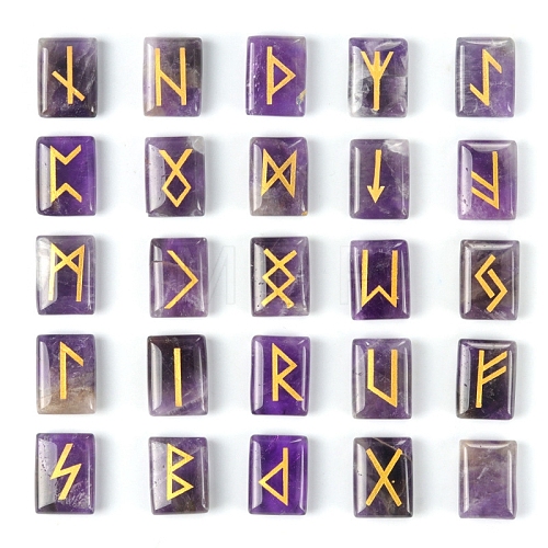 Rectangle Natural Amethyst Rune Stones PW-WG62729-04-1