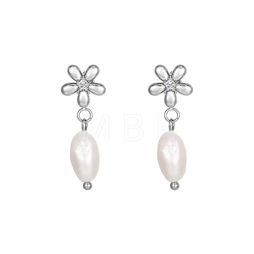 Stainless Steel Flower Earrings with Natural Pearls for Women GE0361-2-1