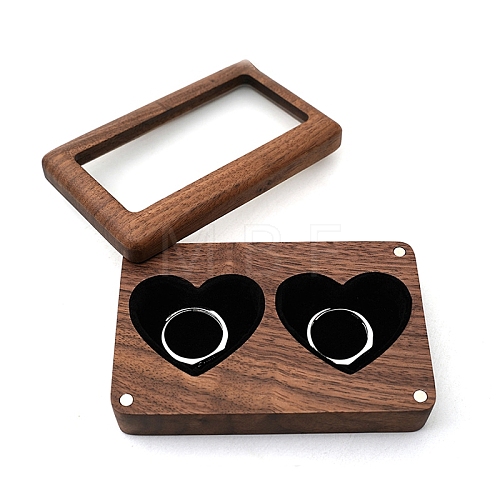 Rectangle Wood Wedding Couple Ring Storage Boxes with Visible Magnetic Cover PW-WG62632-02-1