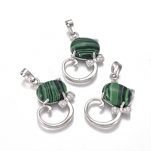 Synthetic Malachite Kitten Pendants G-L512-R17-1