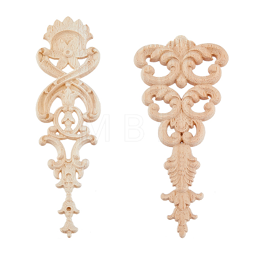 4Pcs 2 Style Natural Wood Carved Onlay Applique Craft FIND-FH0007-34-1