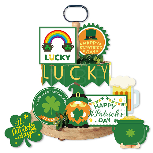Saint Patrick's Day Wooden Tiered Tray Decor Set ODIS-WH0062-01-1