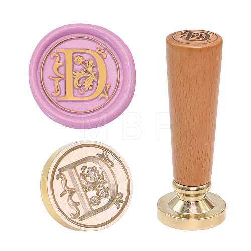 European Style Round Golden Tone Brass Letter Wax Seal Stamps PW-WG011B8-03-1