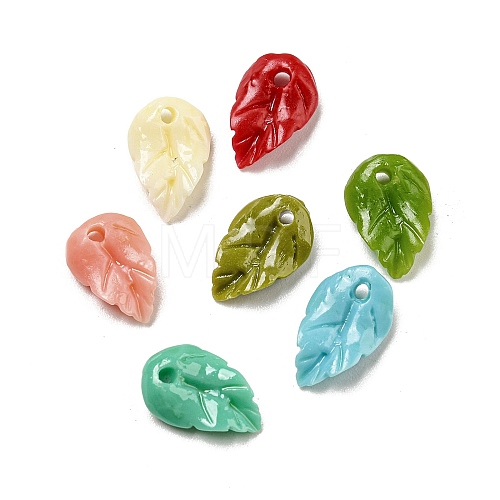 Synthetic Coral Dyed Leaf Charms CORA-Q034-01-1