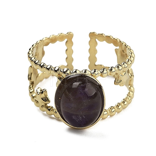 Oval Natural Amethyst Finger Rings RJEW-N046-05B-G-1