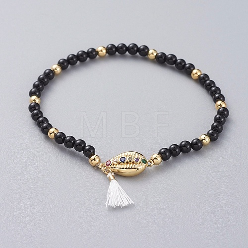 Natural Black Agate(Dyed) Stretch Charm Bracelets BJEW-JB04849-01-1