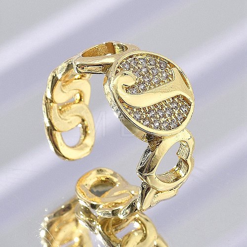 Brass Micro Pave Clear Cubic Zirconia Open Cuff Rings for Women RJEW-K289-02G-J-1