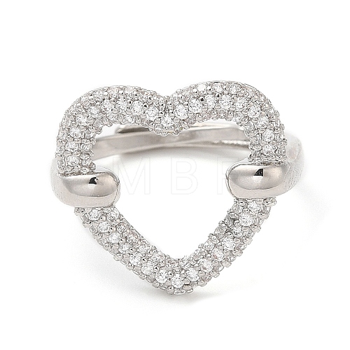 Clear Cubic Zirconia Hollow Heart Adjustable Ring RJEW-M148-04P-1