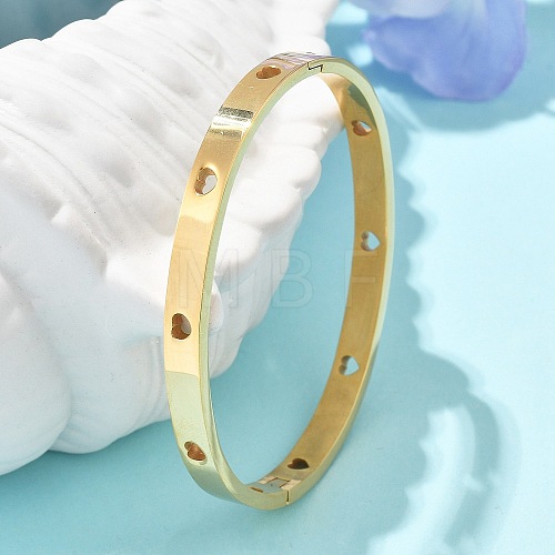 Hollow Heart 304 Stainless Steel Bangles for Women BJEW-Z092-11G-1