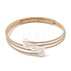 Natural Freshwater Pearl & Brass 3-Strand Open Cuff Bangles BJEW-JB14229-3