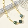 Natural Moss Agate Faceted Flat Round Beaded Brass Paperclip Chain Bracelets GG-CBA37F5-02G-02-3