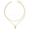 Natural Pearl Rice and 304 Stainless Steel Pendant Double Layer Necklaces for Women NJEW-JN06211-01-3