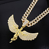 Zinc Alloy Full Crystal Rhinestone Goddess with Angel Wings Pendant Cuban Link Chain Necklaces for Women FS-WGAC8C0-01-2