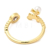 Plastic Pearl Christmas Deer Open Cuff Ring with Cubic Zirconia RJEW-R139-01G-2