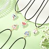 Printed Porcelain Heart Penant Black Waxed Cord Necklace for Women NJEW-JN06482-1