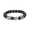 2Pcs 2 Style Natural Lava Rock & Synthetic Turquoise Round Beaded Stretch Bracelets Set BJEW-JB08585-8