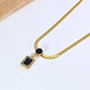 Vintage Stainless Steel Natural Black Onyx(Dyed & Heated) Rectangle Pendant Flat Snake Chain Necklaces for Women DM4995-5