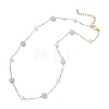 Synthetic Blue Lace Agate Star & Natural Freshwater Pearl & Brass Link Chain Necklaces NJEW-JN05687-02-4
