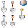 304 Stainless Steel Clear Cubic Zirconia Heart Curved Barbell Belly Rings WG52F32-04-1