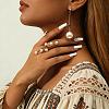 Iron with Imitation Pearl Round Dangle Stud Earrings and Cuff Rings Set YS4776-1-5